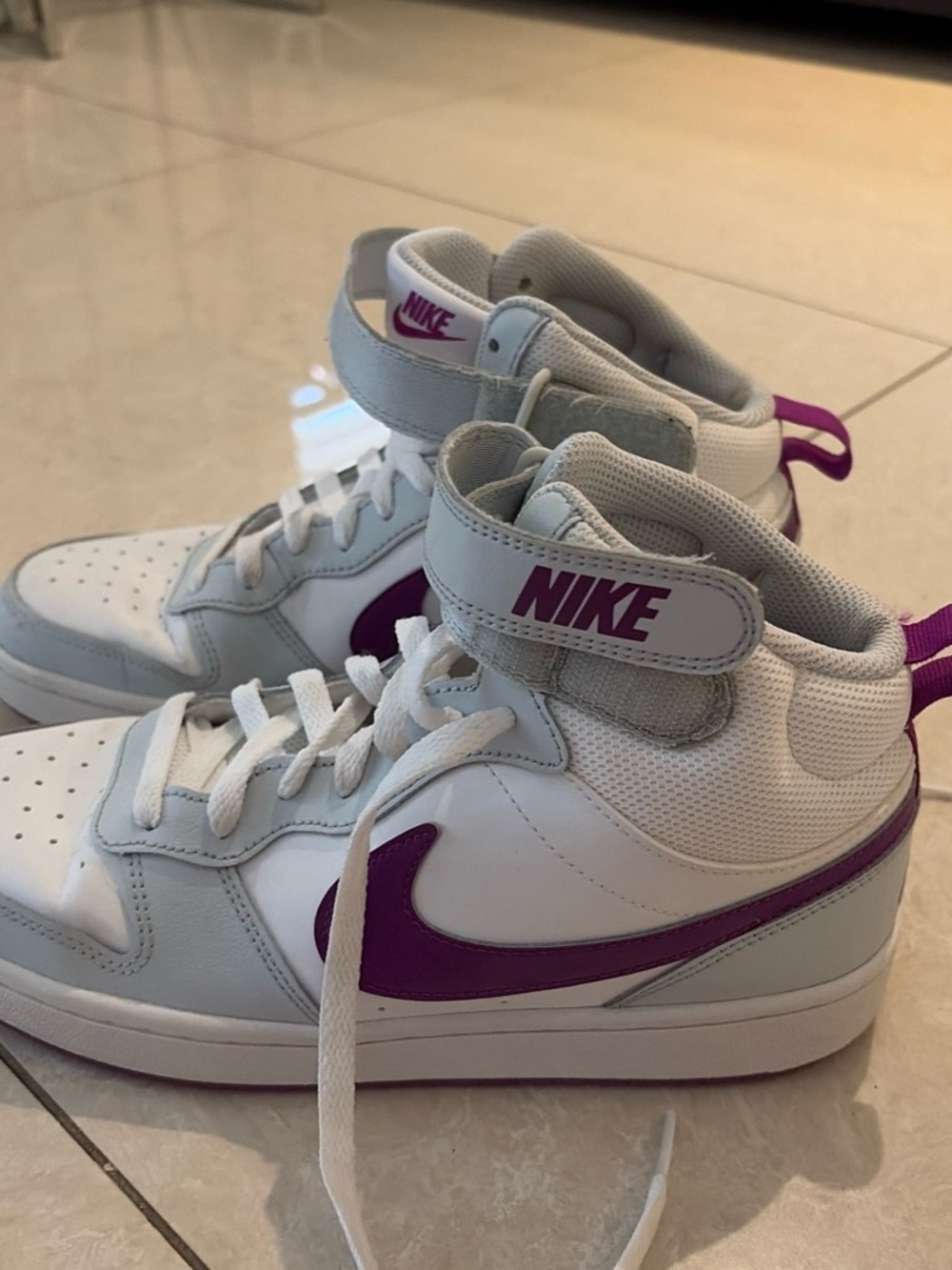 Nike Kids White and Purple High-Top Sneakers